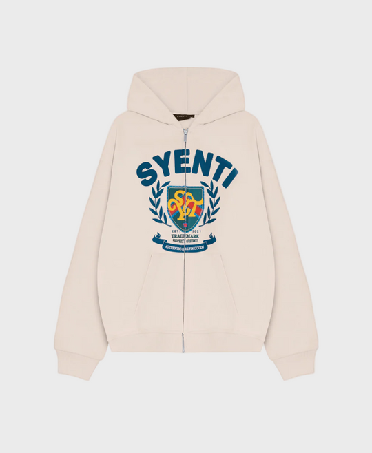 Syenti Crest Zip Thru Hoodie Light Stone