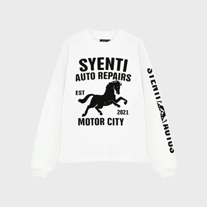 Syenti Motor City Long Sleeve T-Shirt Off White