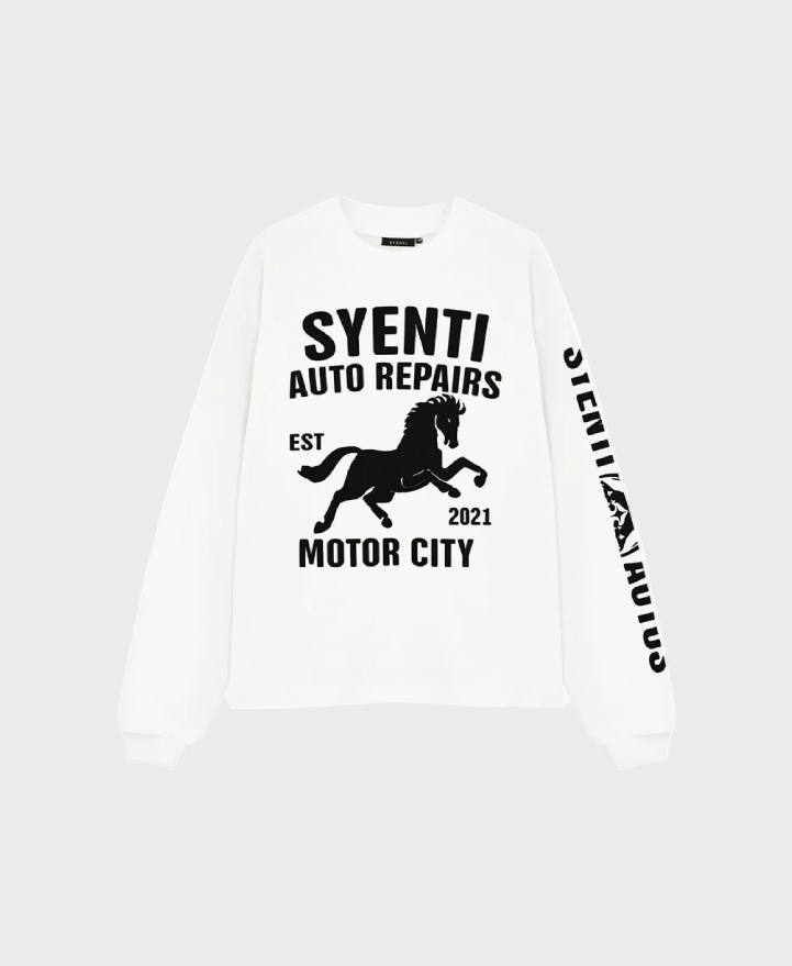 Syenti Motor City Long Sleeve T-Shirt Off White
