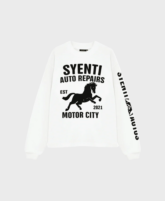 Syenti Motor City Long Sleeve T-Shirt Off White