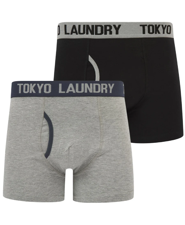 Tokyo Laundry Abbots Boxers (2 Pack) - Light Grey Marl/Ombre Blue