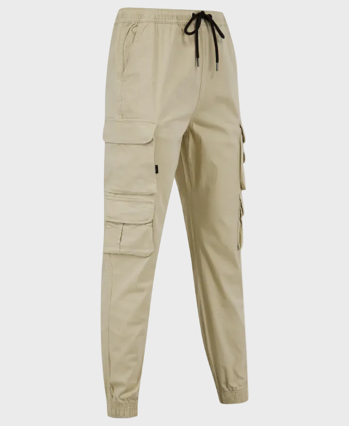 Tokyo Laundry Cathay Cotton Twill Cuffed Multi-Pocket Cargo Jogger Pants - Peyote Gray