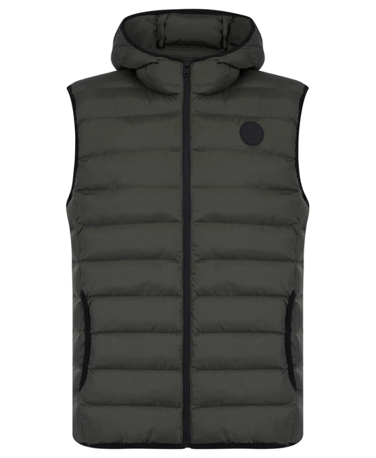 Tokyo Laundry Tamaki Quilted Hooded Puffer Gilet - Khaki