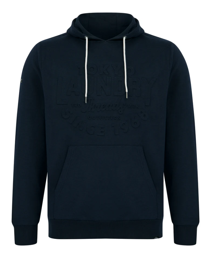 Tokyo Laundry Tides Embossed Motif Brushback Fleece Pullover Hoodie - Sky Captain Navy