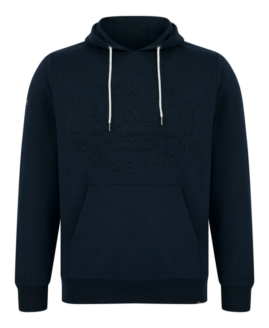 Tokyo Laundry Tides Embossed Motif Brushback Fleece Pullover Hoodie - Sky Captain Navy