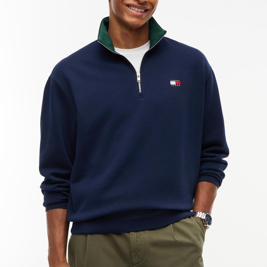 Tommy Jeans DM0DM23605 Relaxed Branded Collar 1/4 Zip - Dark Blue