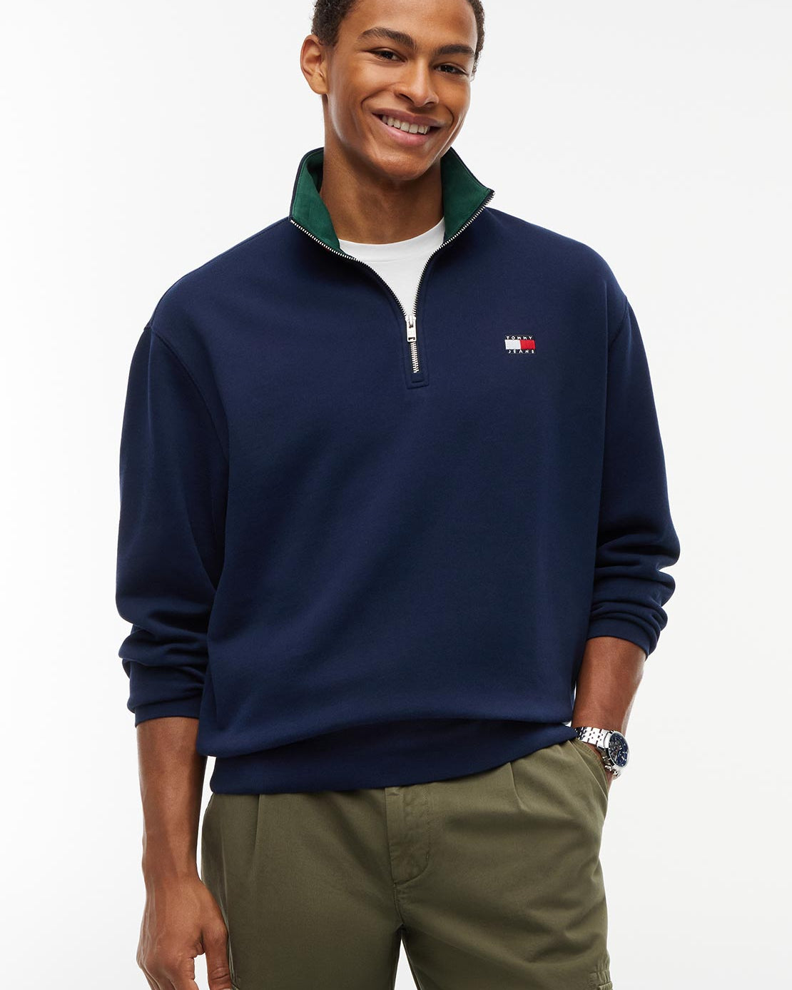 Tommy Jeans DM0DM23605 Relaxed Branded Collar 1/4 Zip - Dark Blue