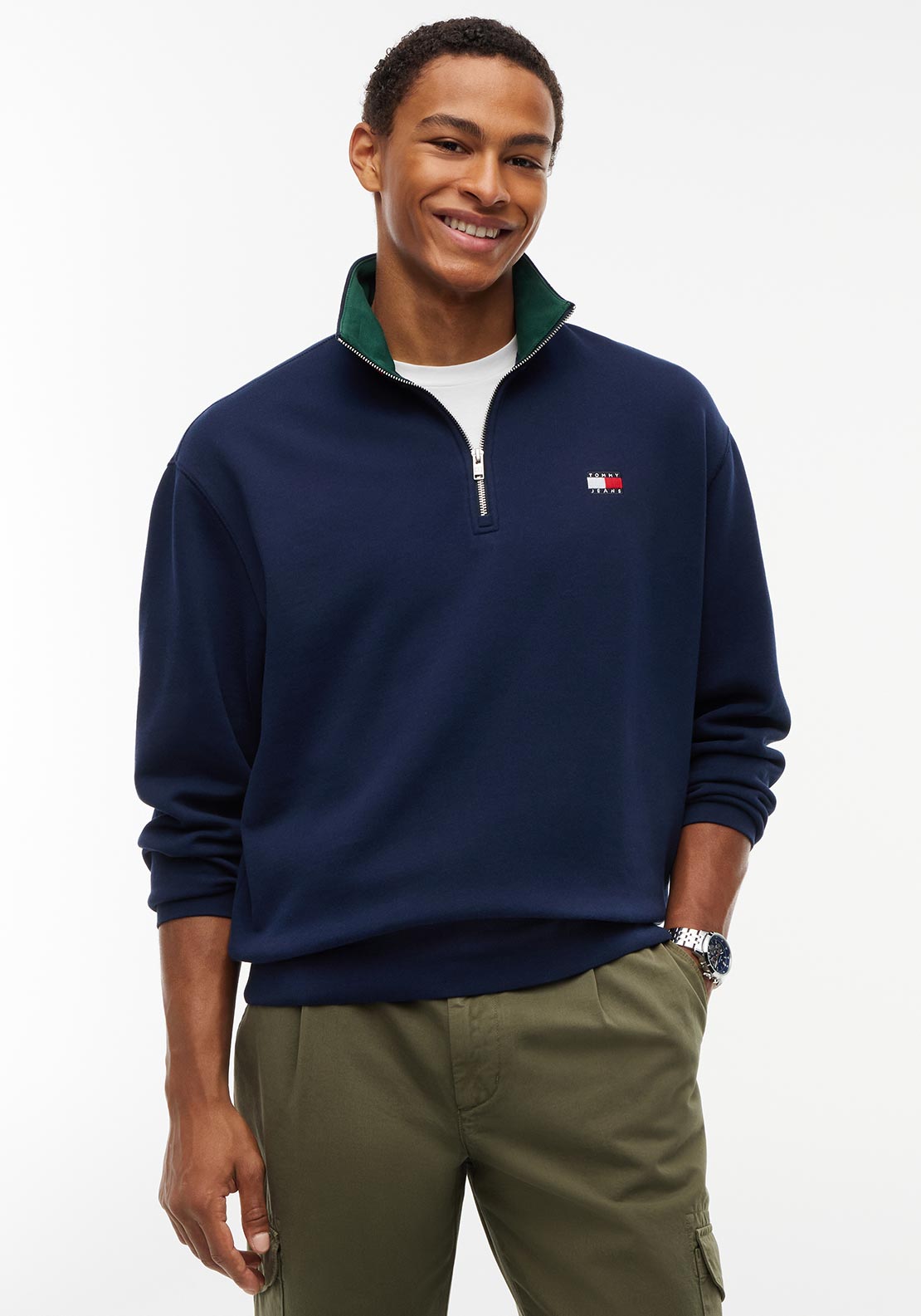 Tommy Jeans DM0DM23605 Relaxed Branded Collar 1/4 Zip - Dark Blue