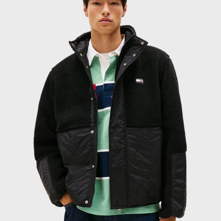 Tommy Jeans Essential Mix Teddy Fleece Jacket - Black