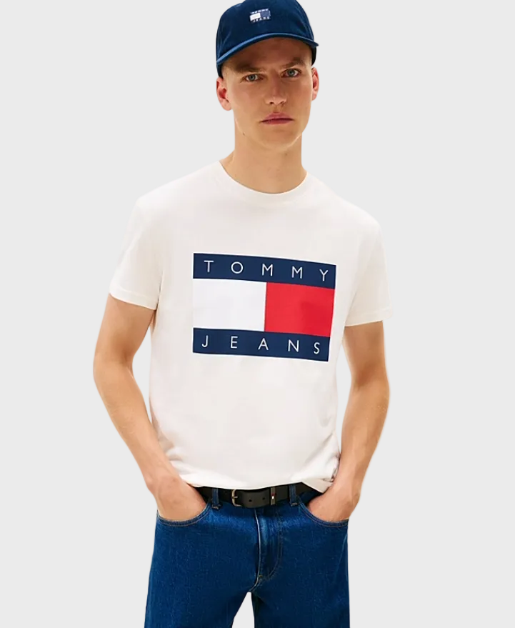 Tommy Jeans Flag Badge Jersey Crew Neck T-Shirt - Off White