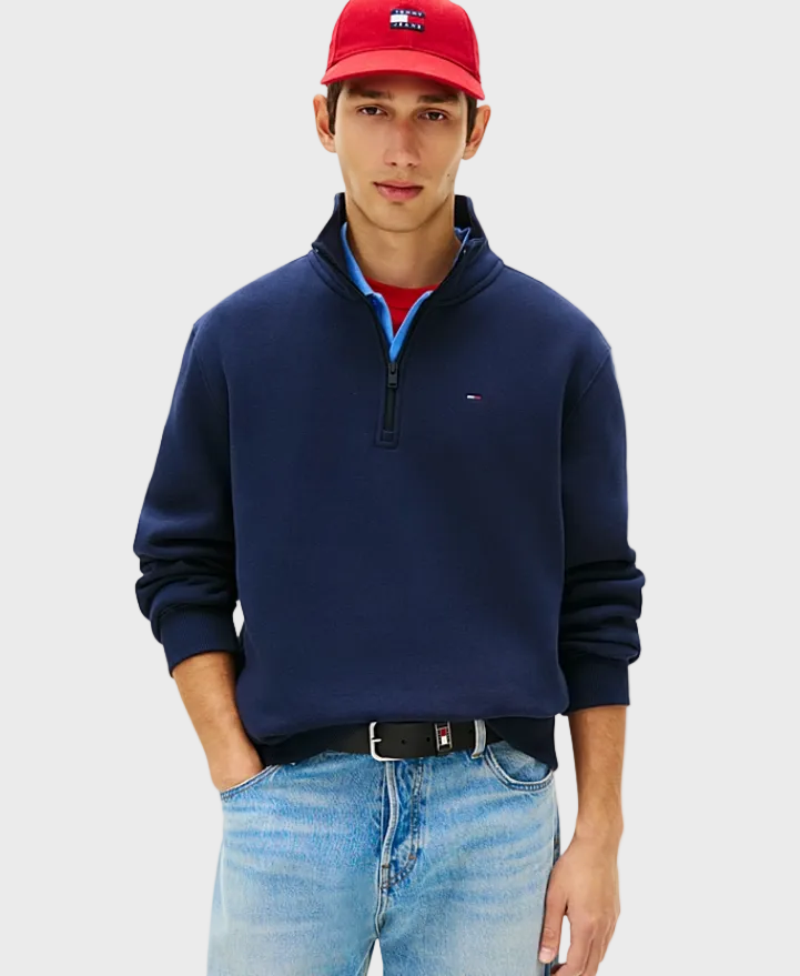 Tommy Jeans Flag Fleece Quarter-Zip Jumper - Dark Night Navy