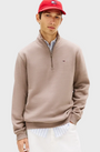 Tommy Jeans  Flag Fleece Quarter-Zip Jumper - Ivy Mink