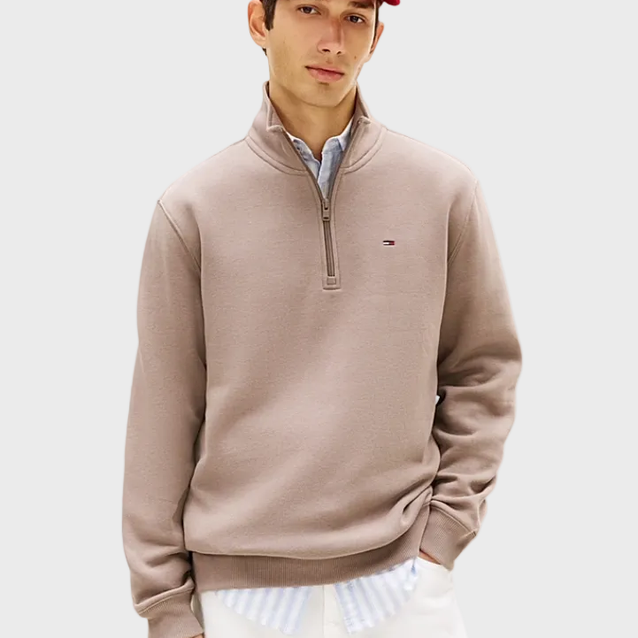 Tommy Jeans  Flag Fleece Quarter-Zip Jumper - Ivy Mink