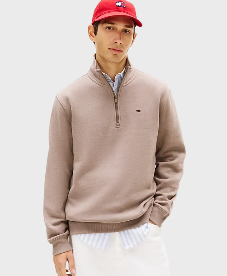 Tommy Jeans  Flag Fleece Quarter-Zip Jumper - Ivy Mink