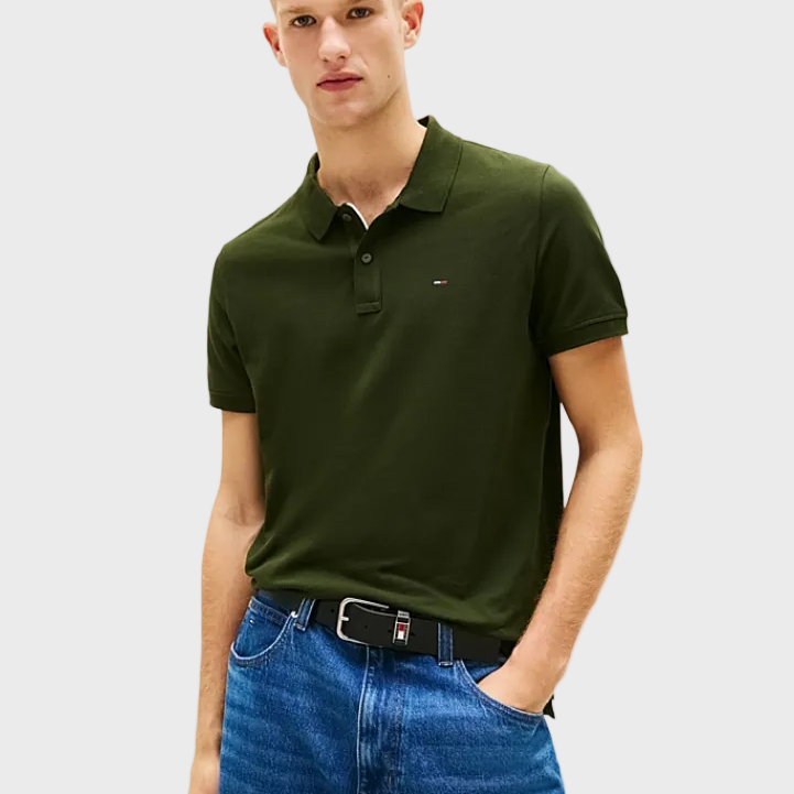 Tommy Jeans Flag Slim Fit Pique Polo Shirt - Kingston Green