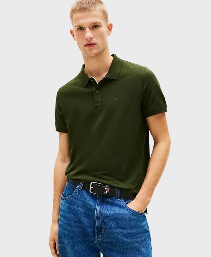 Tommy Jeans Flag Slim Fit Pique Polo Shirt - Kingston Green