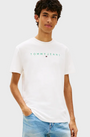 Tommy Jeans Linear Logo Embroidery Jersey T-Shirt- Ecru/Bahama Green