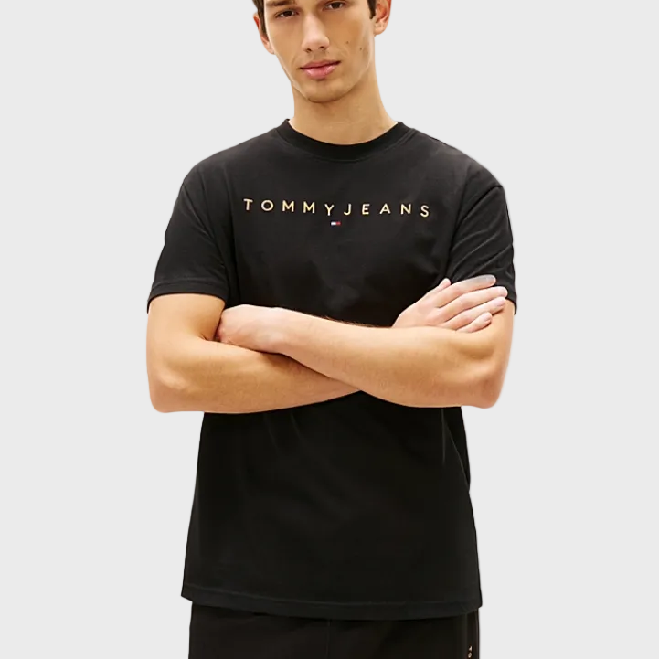 Tommy Jeans Linear Logo Embroidery Jersey T-Shirt - Black/Faded Sun Kiss