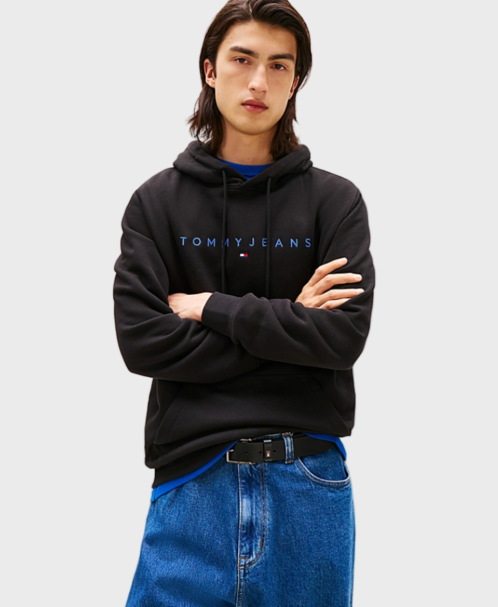 Tommy Jeans Logo Embroidery Kangaroo Pocket Hoody - Black Multi