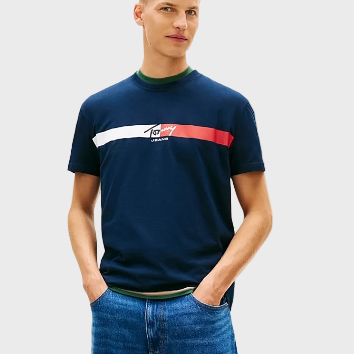 Tommy Jeans Signature Logo Jersey T-Shirt - Dark Night Navy