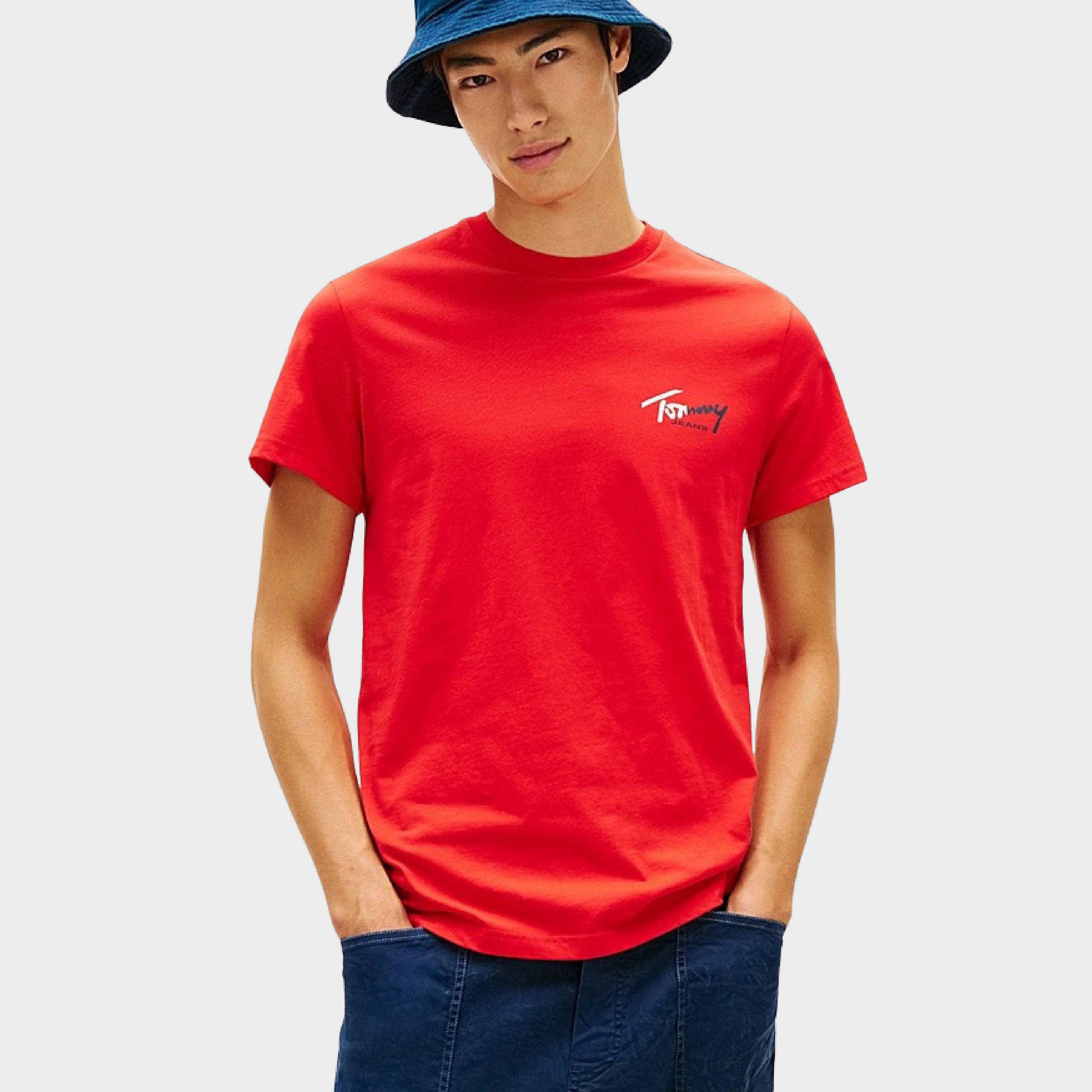 Tommy Jeans DM0DM22438XL8 Slim Signature T-Shirt - Rapid Red