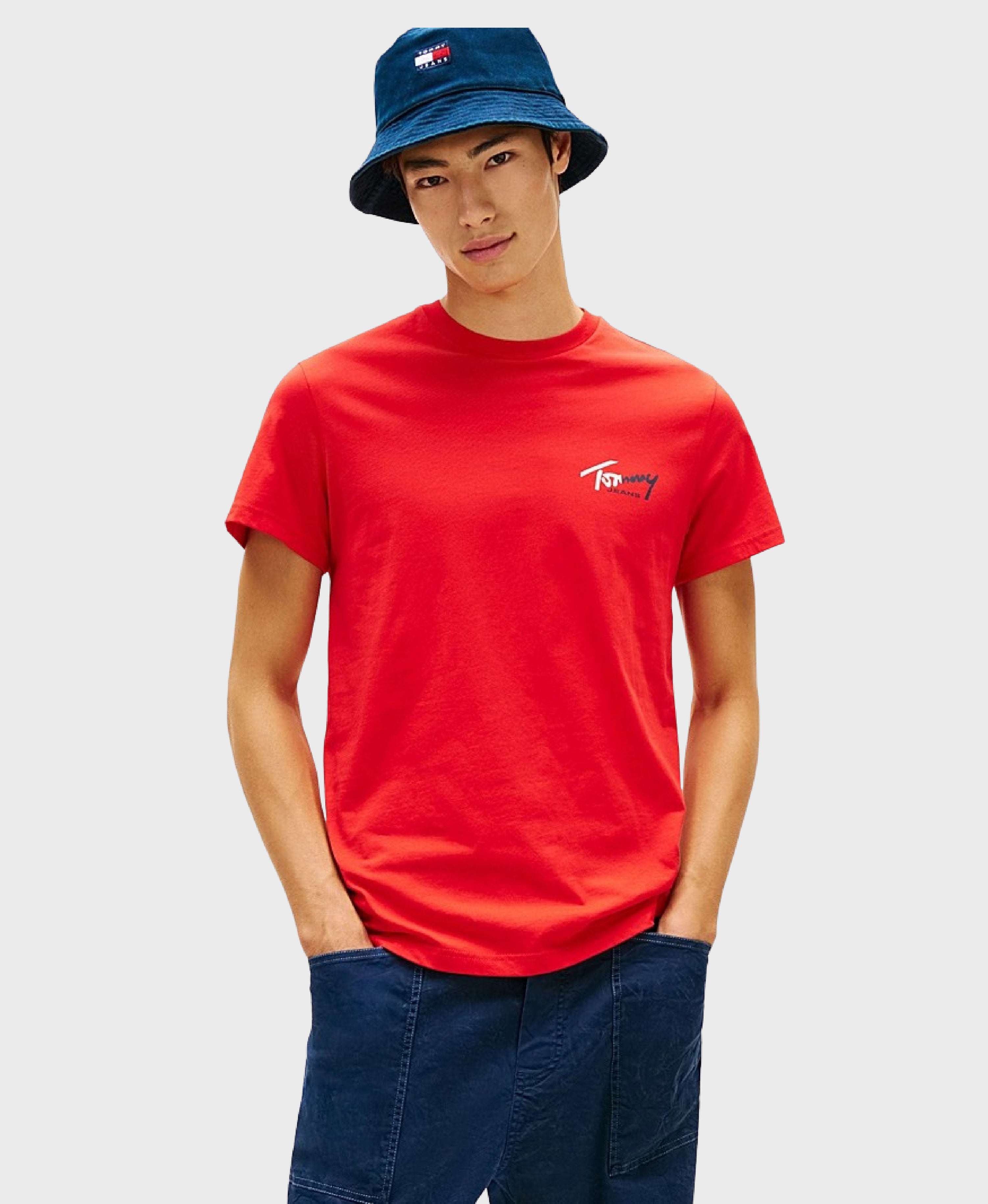 Tommy Jeans DM0DM22438XL8 Slim Signature T-Shirt - Rapid Red
