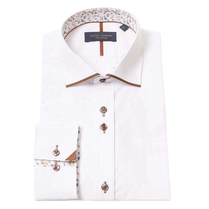Guide London LS77172 Shirt - White/Tan