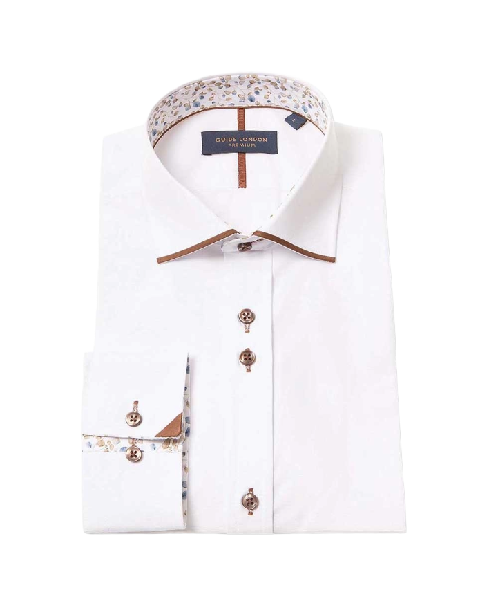 Guide London LS77172 Shirt - White/Tan