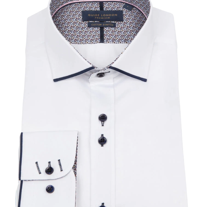Guide London LS76770 Shirt - White/Navy