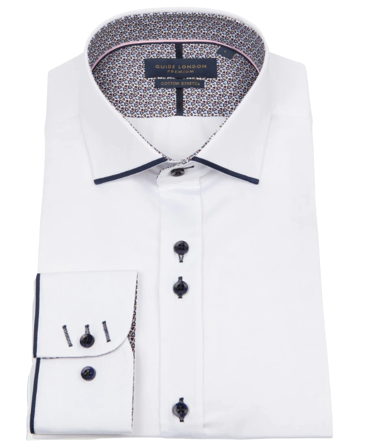 Guide London LS76770 Shirt - White/Navy