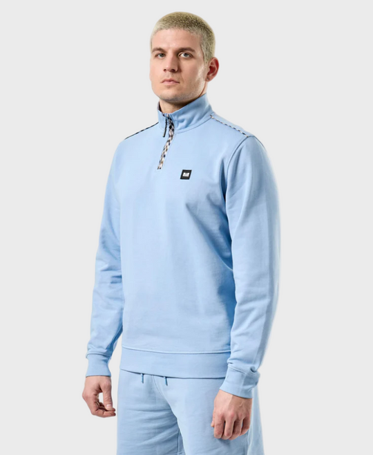 Weekend Offender Matisa Mid Check 1/4 Zip Sweat - Sea Marine Blue