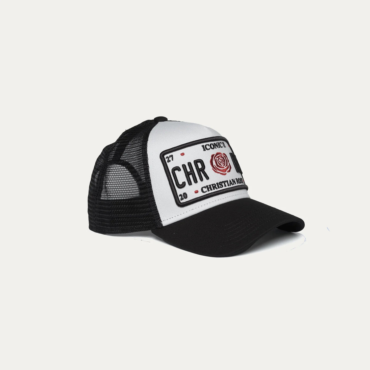 Christian Rose CR019WBR Red Rose Plate Hat - White Black Red