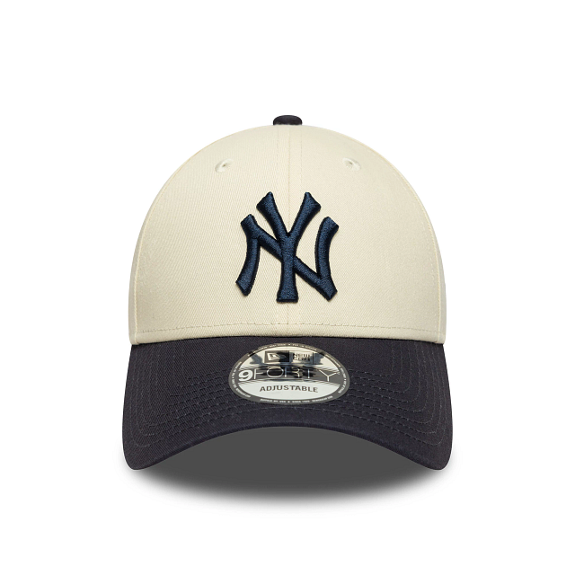 New Era New York Yankees Colour Block 9FORTY Adjustable Cap - Cream & Navy