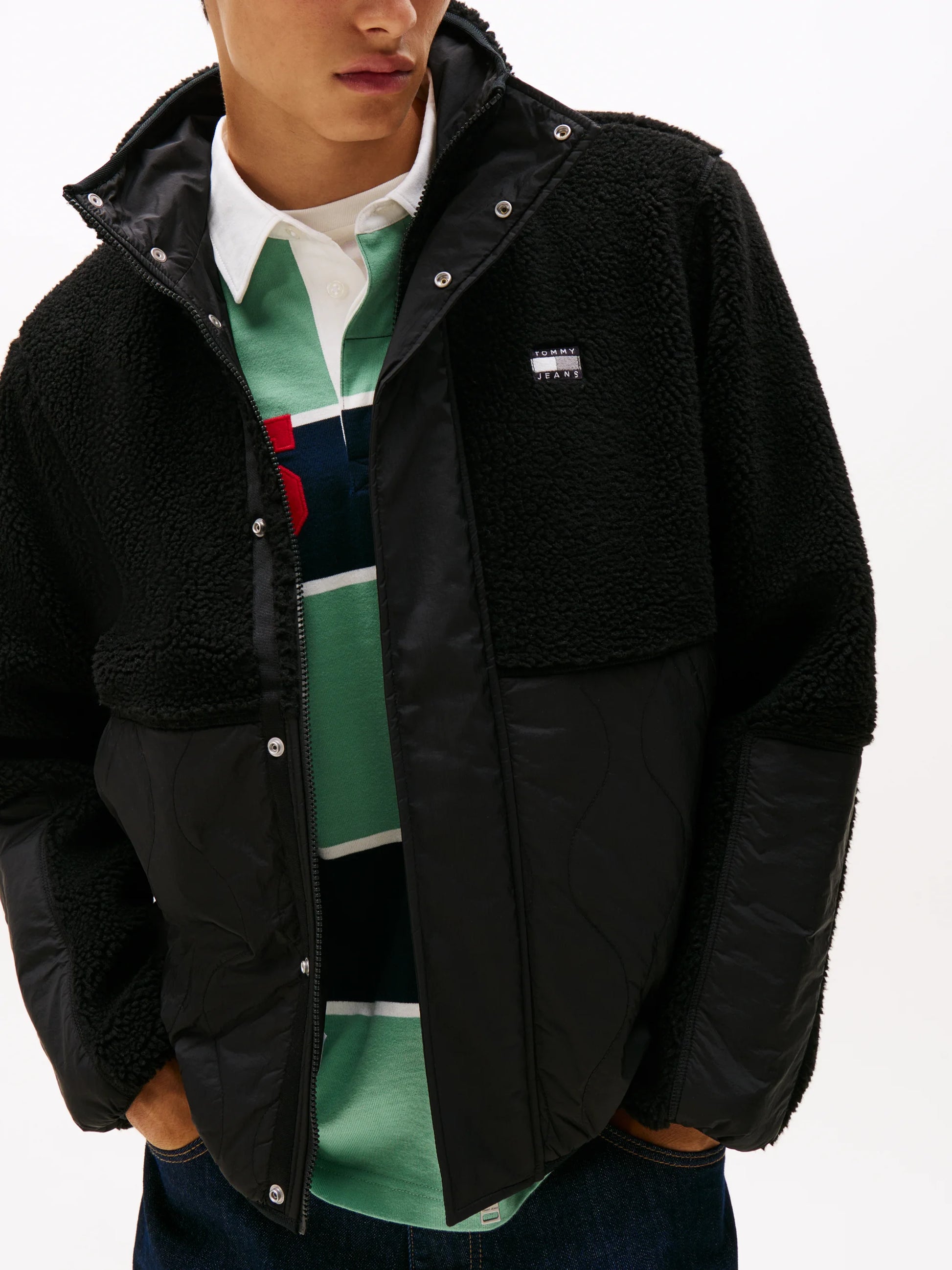 Tommy Jeans Essential Mix Teddy Fleece Jacket - Black