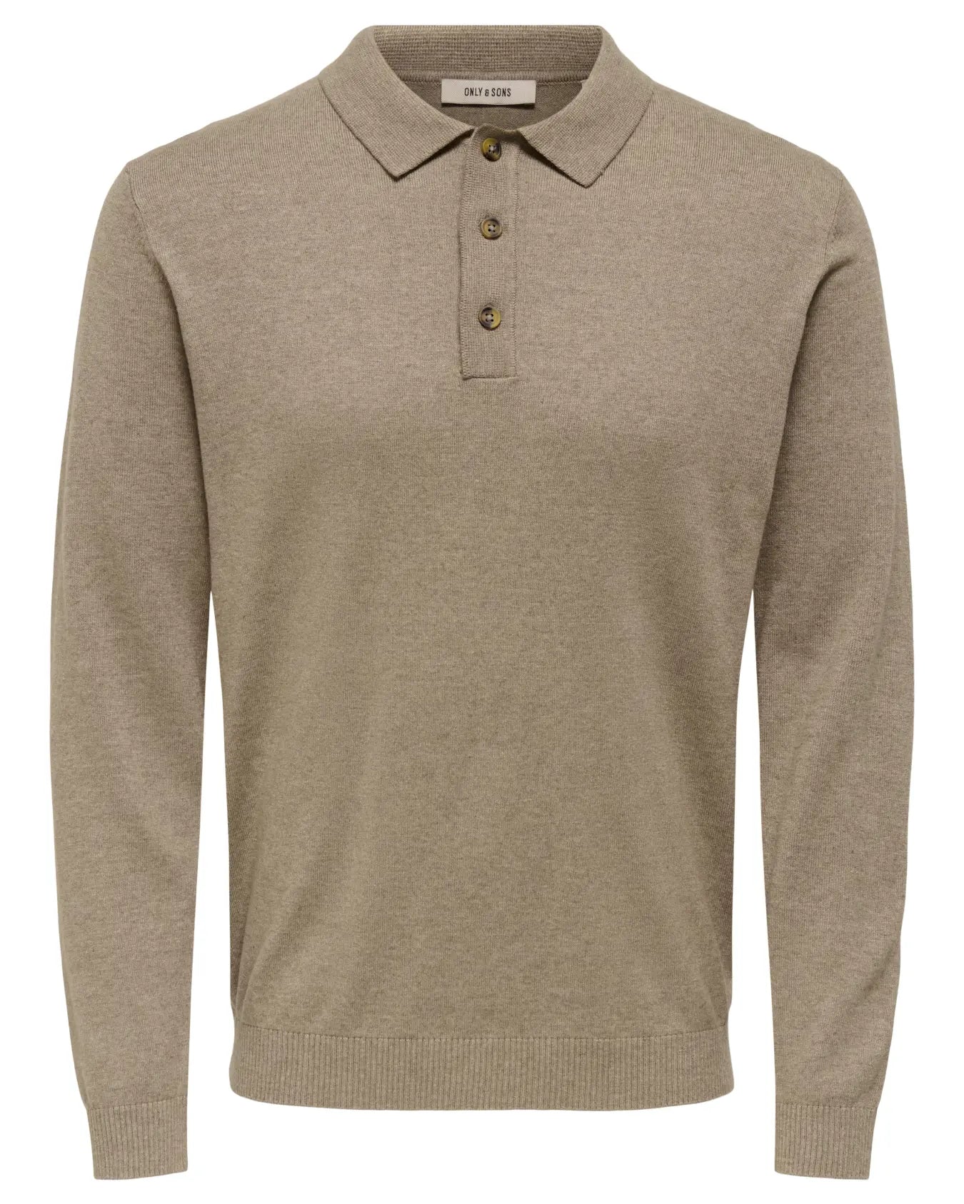 Only & Sons Loui Knitted LS Polo - Desert Taupe/Melange