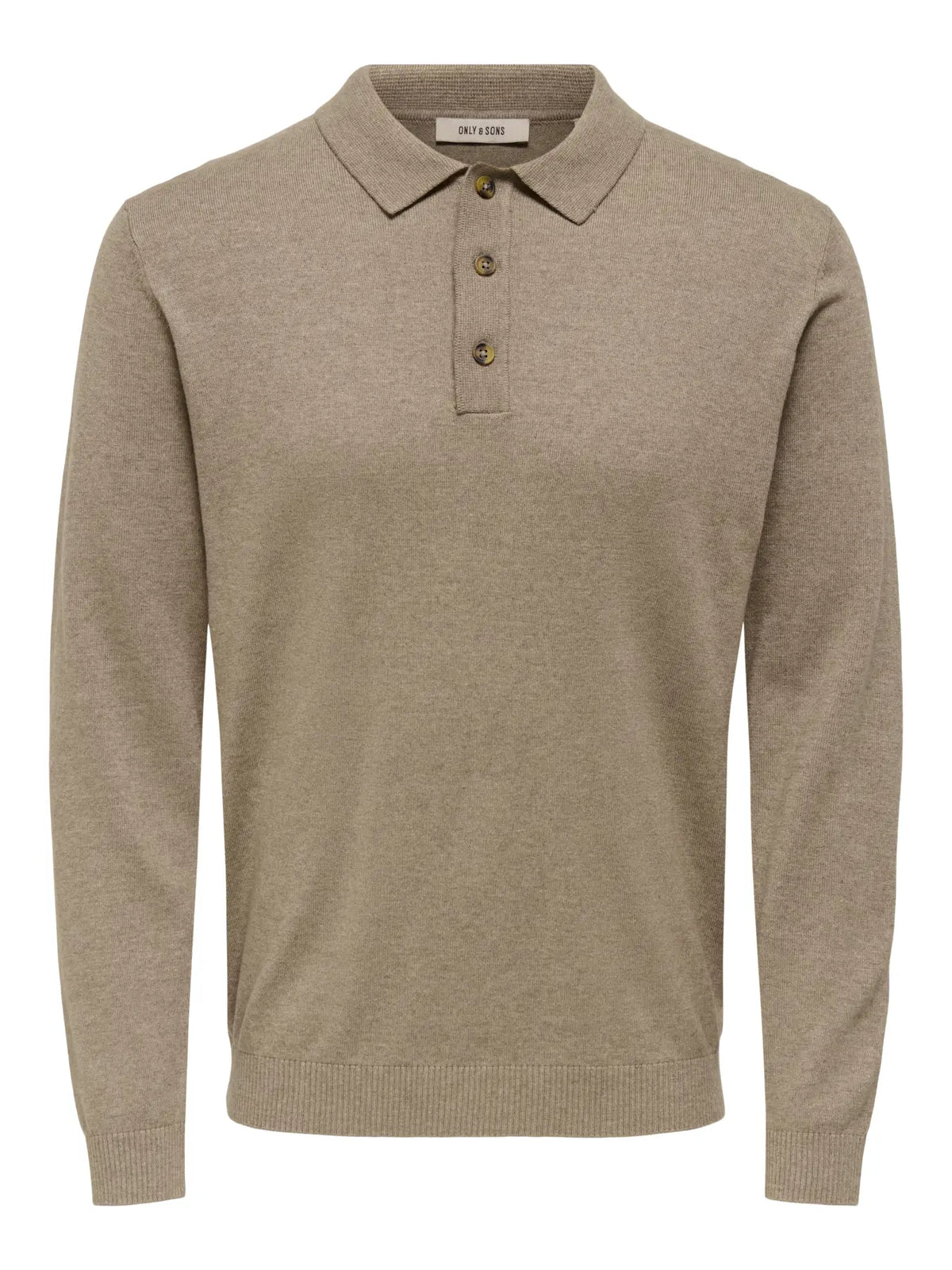 Only & Sons Loui Knitted LS Polo - Desert Taupe/Melange
