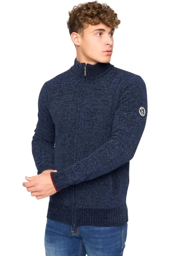 Bewley & Ritch Gladstone Funnel Neck Full Zip Knit - Navy
