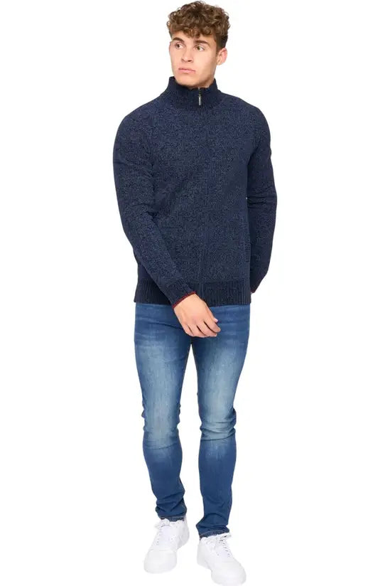 Bewley & Ritch Gladstone Funnel Neck Full Zip Knit - Navy
