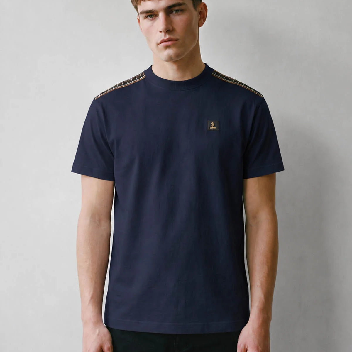 Luke 1977 M810112 Firth Shoulder Check Panels T-Shirt - Dark Navy