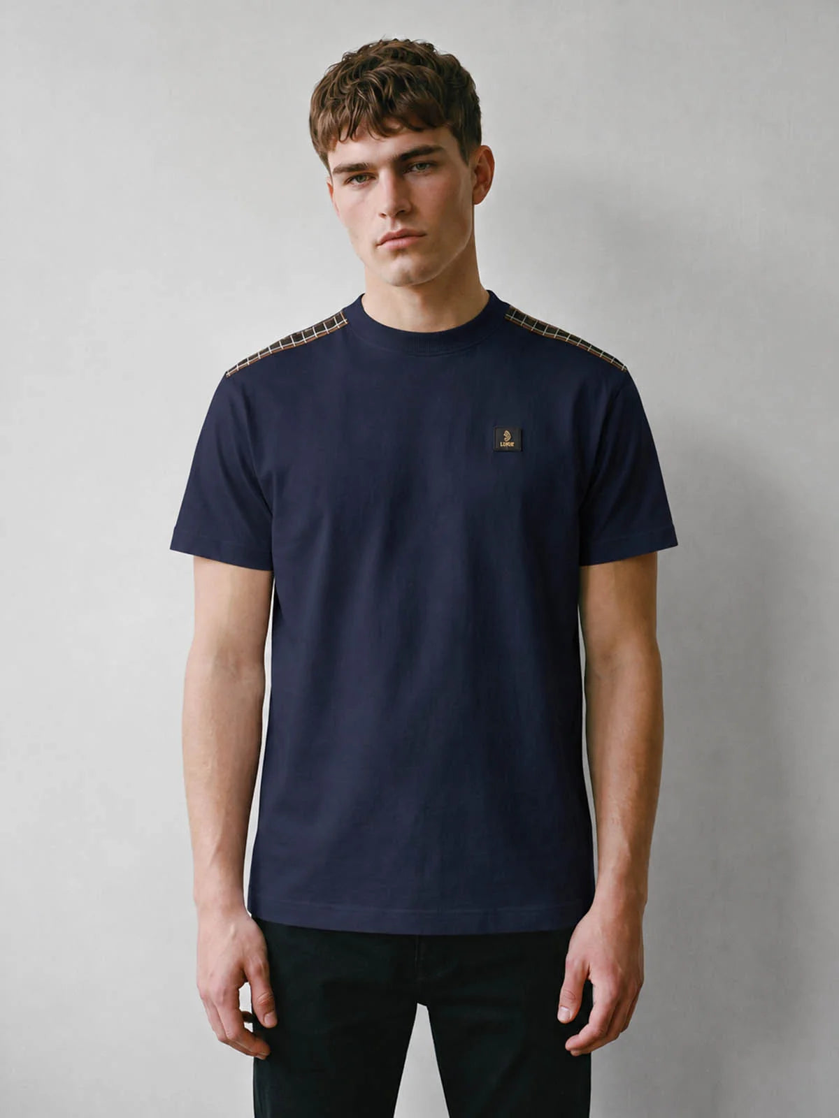 Luke 1977 M810112 Firth Shoulder Check Panels T-Shirt - Dark Navy