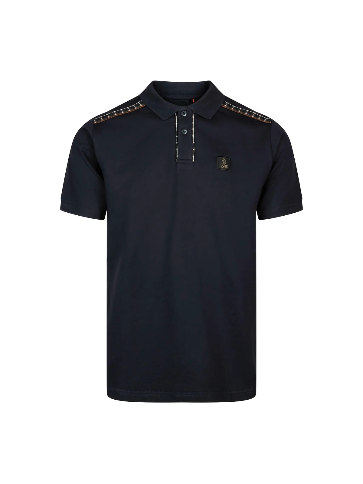 Luke 1977 M811406 Hamilton Check Collar Polo Shirt - Dark Navy