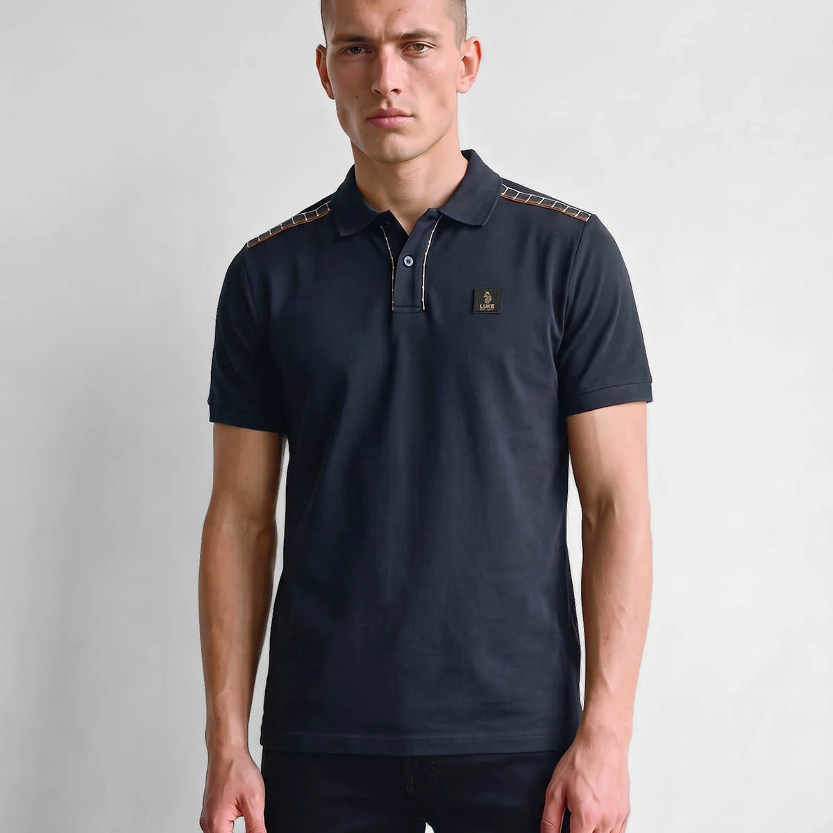 Luke 1977 M811406 Hamilton Check Collar Polo Shirt - Dark Navy