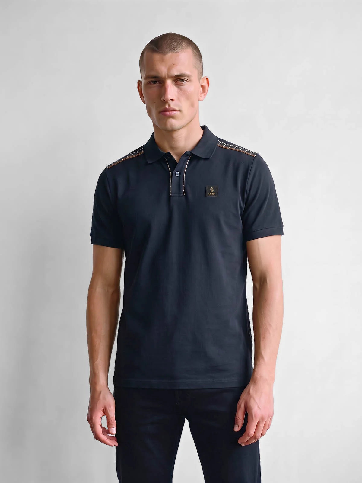 Luke 1977 M811406 Hamilton Check Collar Polo Shirt - Dark Navy