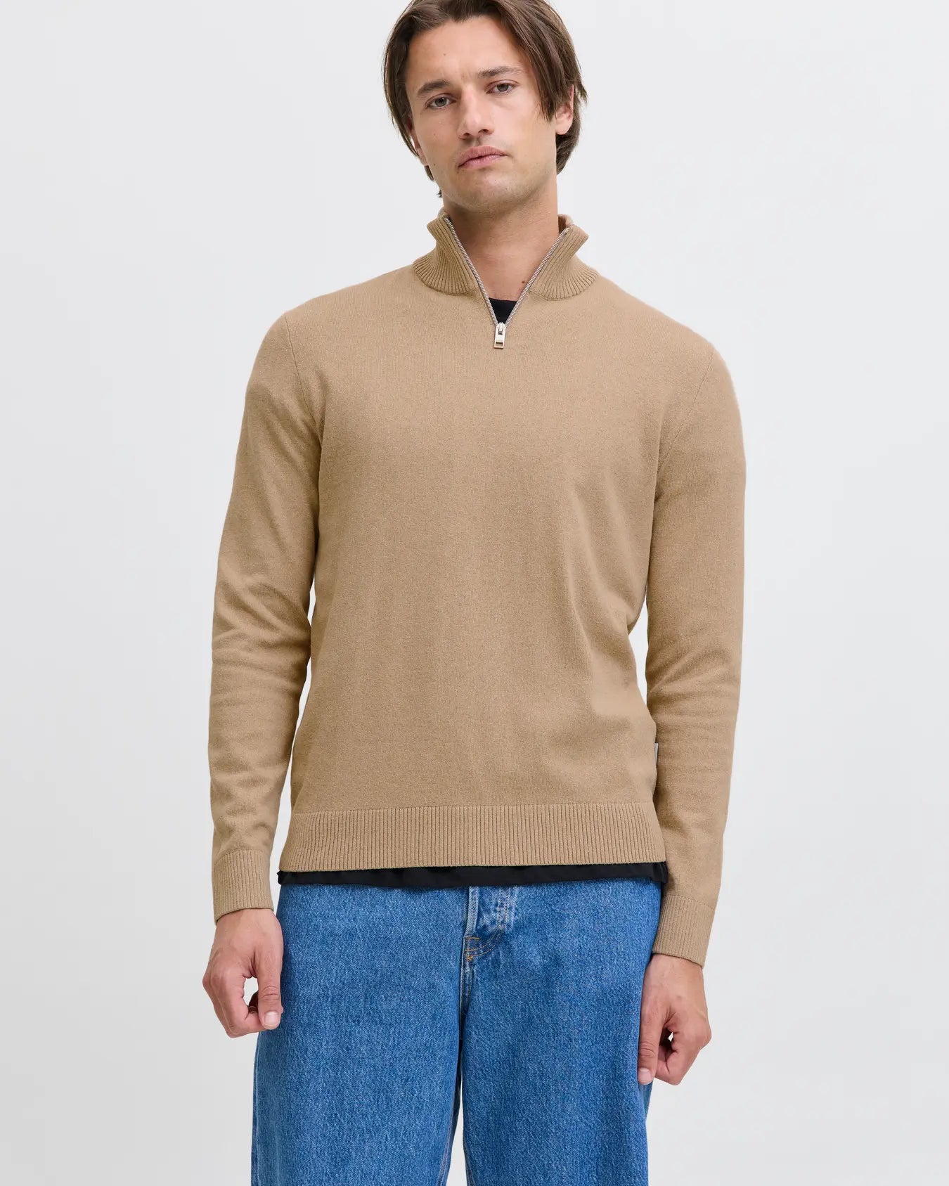JJ Rebel Callum Half Zip Knitted Sweatshirt - Crockery/Melange