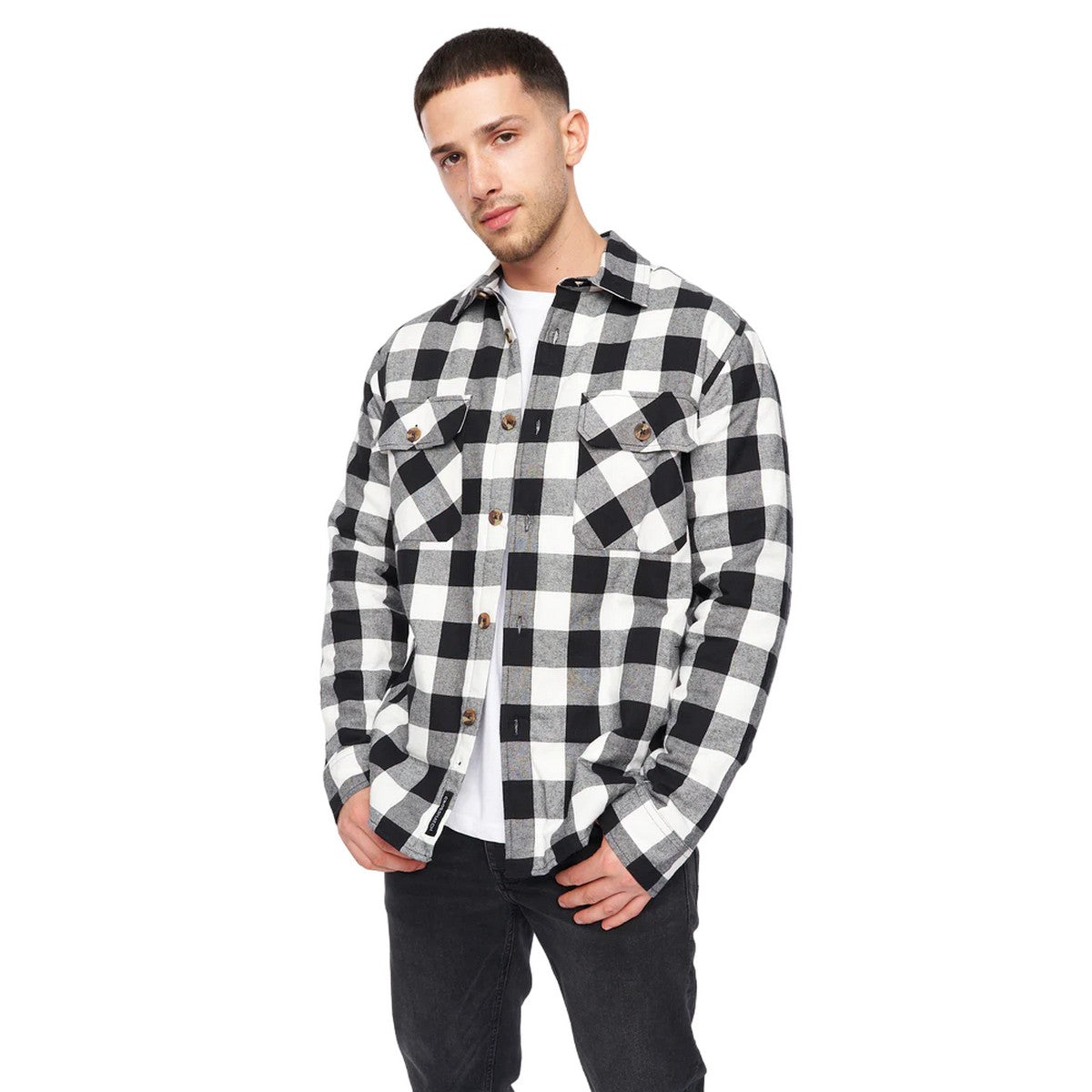Crosshatch Demaro Check Lined Overshirt - Black