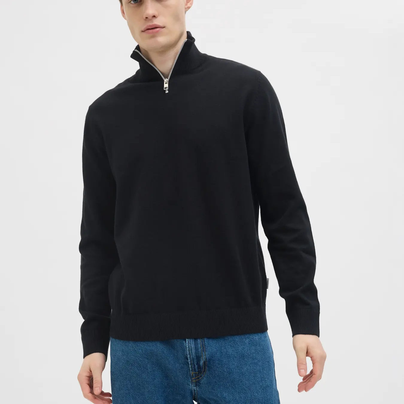 JJ Rebel Callum Half Zip Knitted Sweatshirt - Black