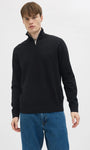JJ Rebel Callum Half Zip Knitted Sweatshirt - Black