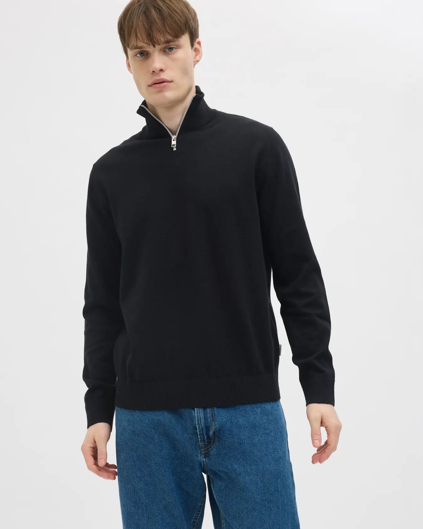 JJ Rebel Callum Half Zip Knitted Sweatshirt - Black