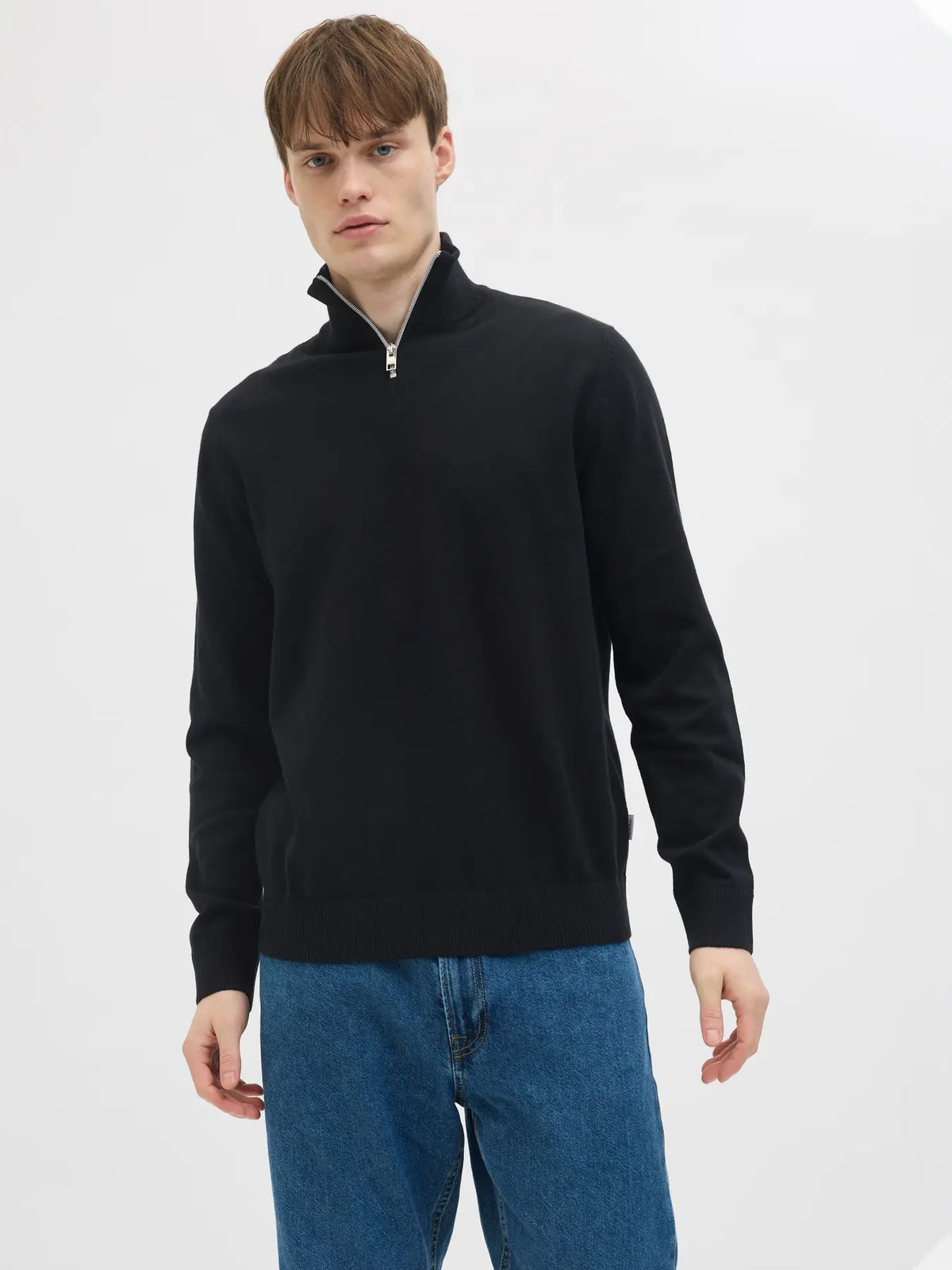 JJ Rebel Callum Half Zip Knitted Sweatshirt - Black