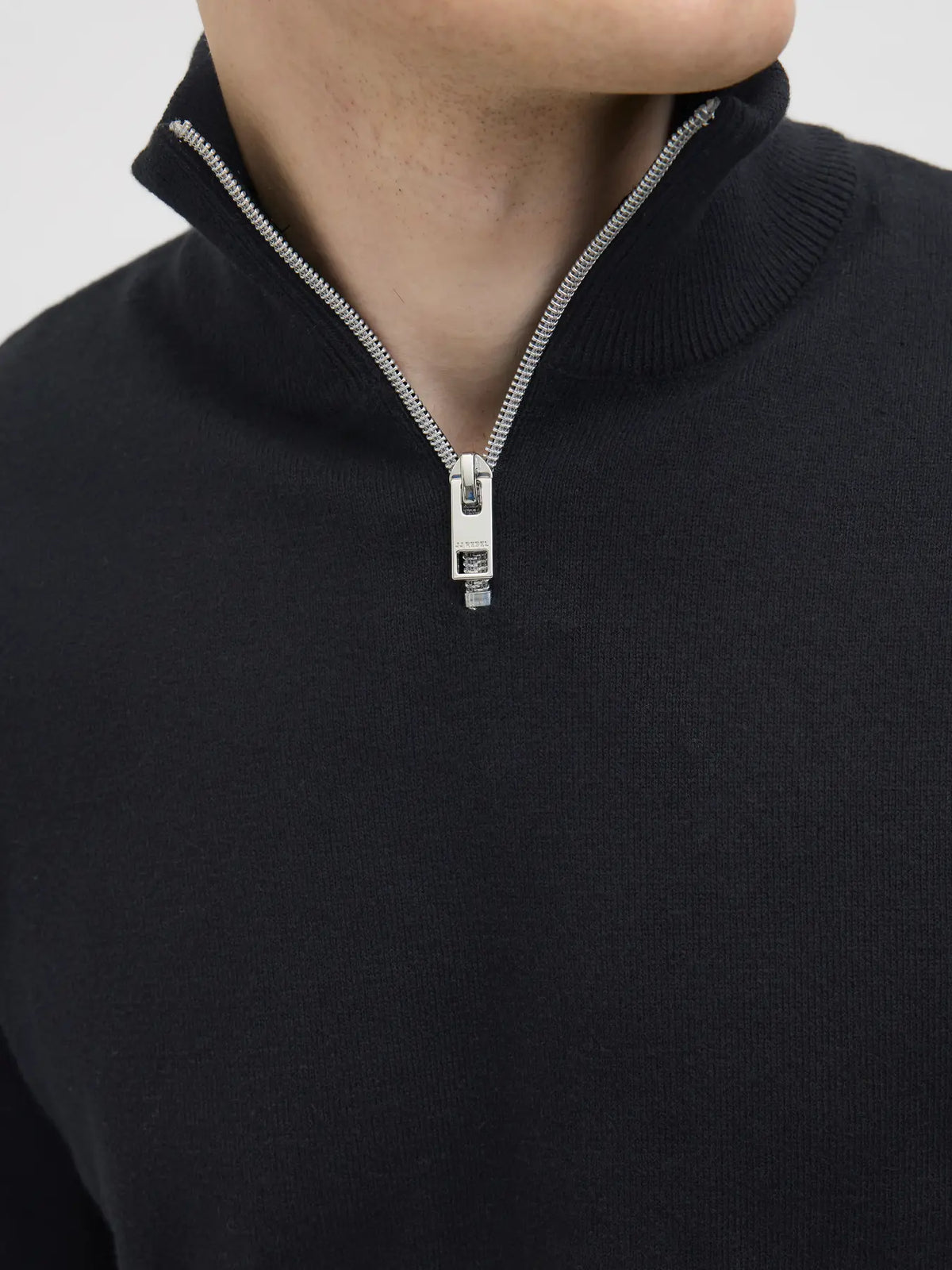 JJ Rebel Callum Half Zip Knitted Sweatshirt - Black